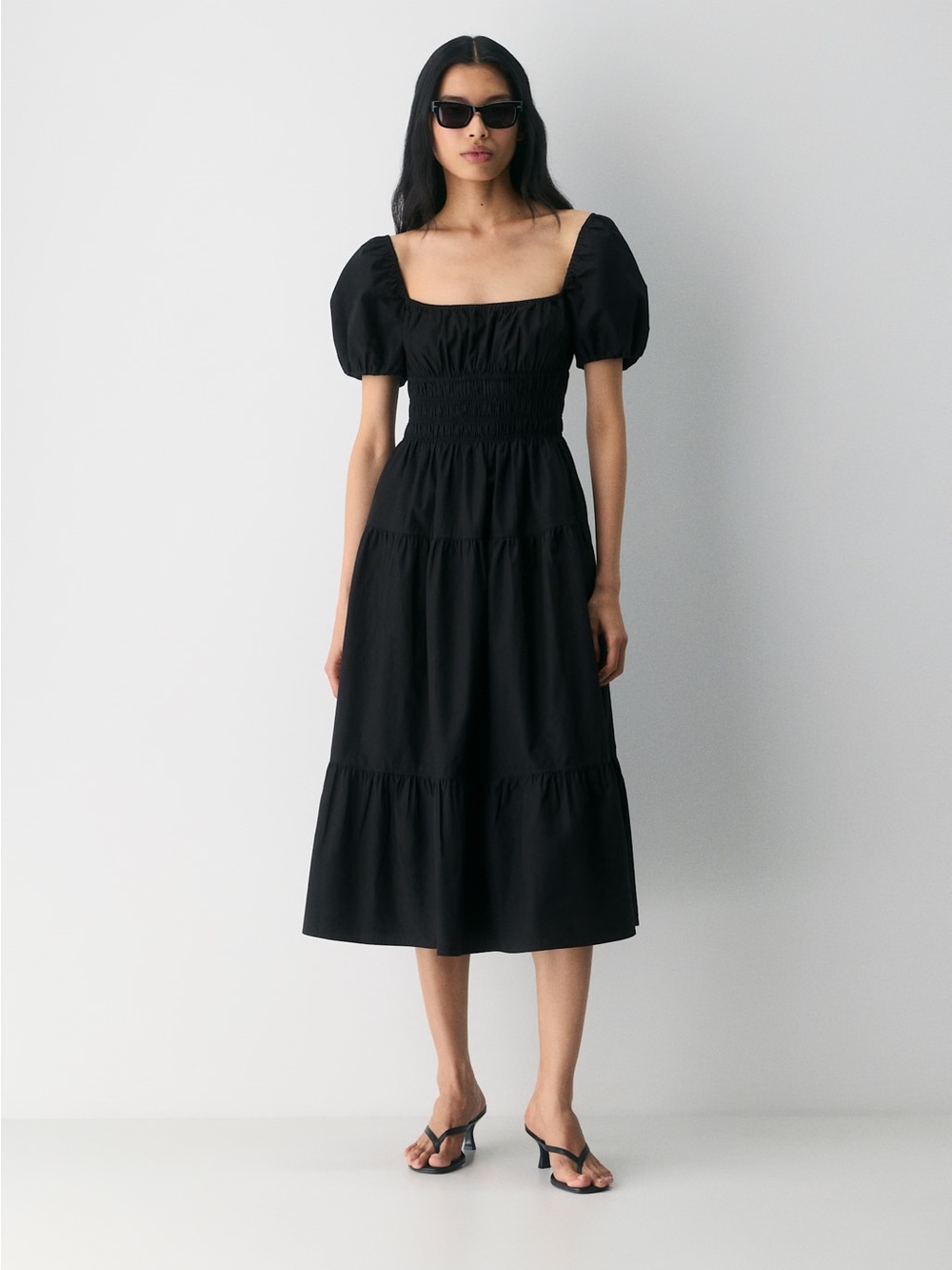 Wilfred Allegoria Black Poplin Cotton Midi Dress Size M